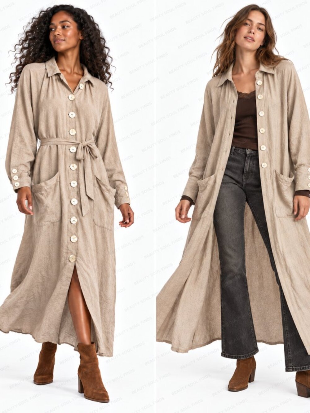 Free People Size Small Linen Blend Tie Waist Button Front Maxi Dress Pockets